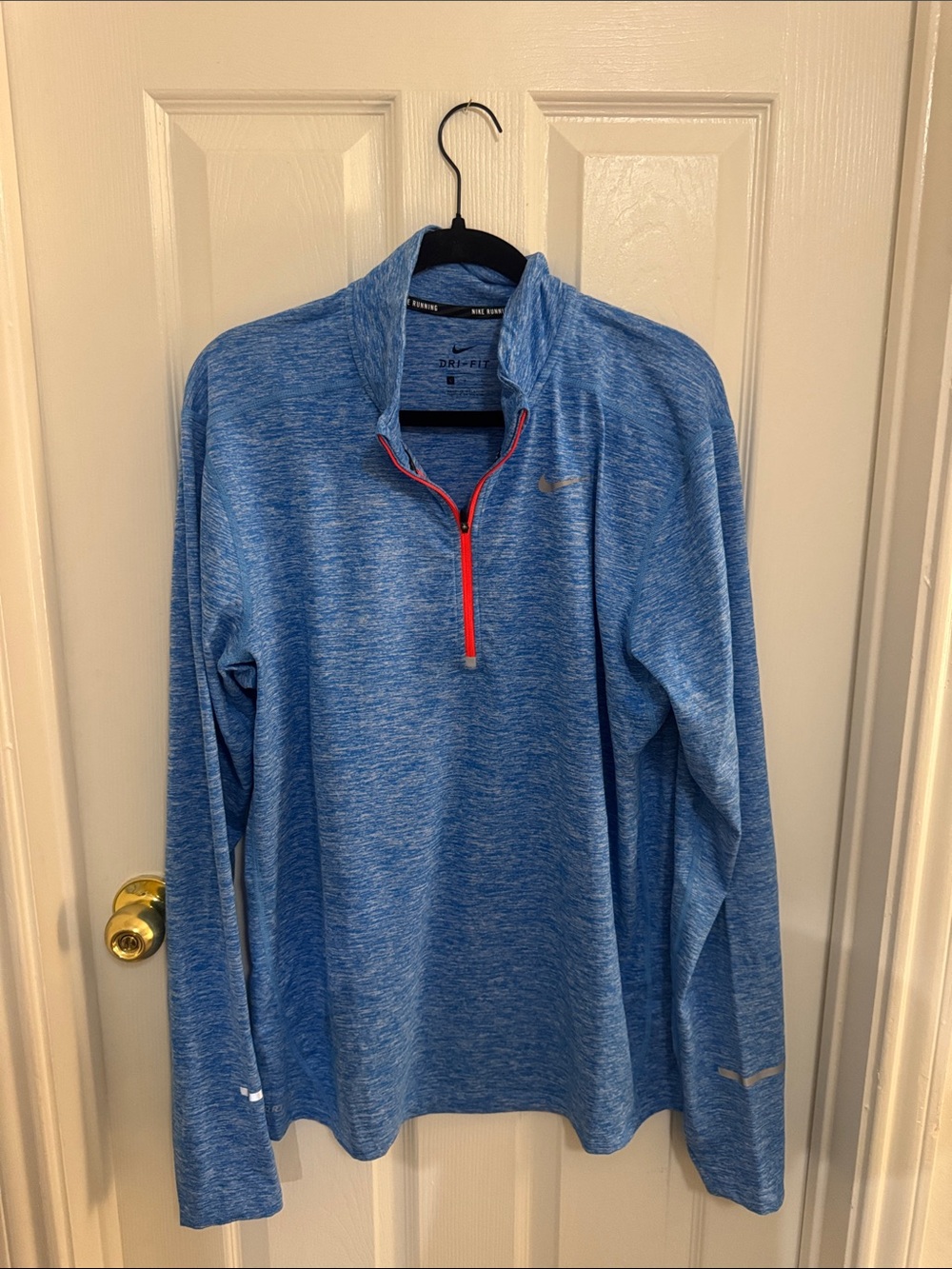 Nike Blue Heather Dri-FIT Quarter Zip Pullover with Red Accent